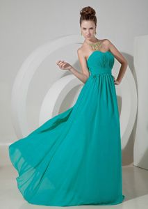 Teal Empire Sweetheart Prom Dress Made in Chiffon with Brush Train
