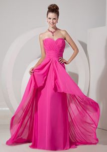 Hot Pink Ruching Bust Empire Prom Dresses for Dama with Brush Train