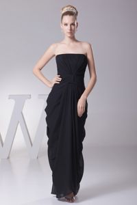 Black Column Ruche Prom Dresses for Dama and Draping Fabric Sides
