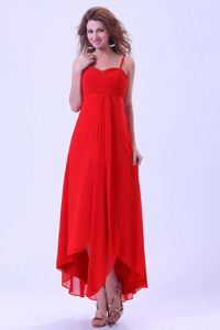 High-low Spaghetti Straps Chiffon Red Dama Dress for Quinceaneras