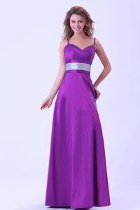 Spaghetti Straps Floor-length 15 Dresses for Damas in Purple With Belt