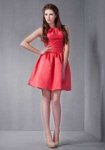 Taffeta Scoop Neck Rust Red Mini Party Dama Dress Under 100