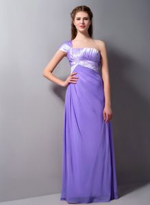 Ruching One Shoulder Lilac Damas Dresses for Quince with Beading