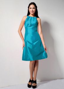Turquoise Bateau A-line Knee-length Taffeta Prom Dresses for Dama