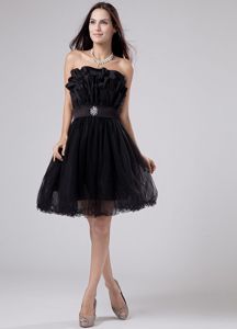 Fast Shipping Organza Zipper-up Ruffled Black Dama Dress Online