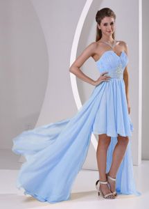 Perfect High-low Ruched Beaded Dress for Damas in Light Blue
