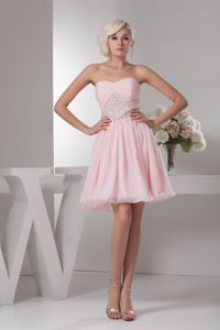 Baby Pink Short Quinceanera Damas Dress with Beads on Waist