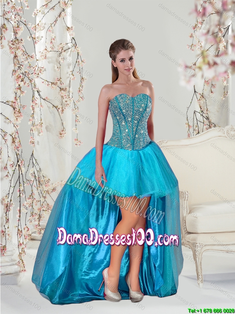 2015 New Style Beading Group Buying Dama Dresses in Aqua Blue