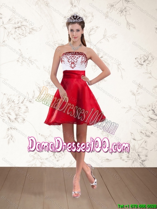 Pretty White And Wine Red High Low Strapless Group Buying Dama Dresses with Embroidery