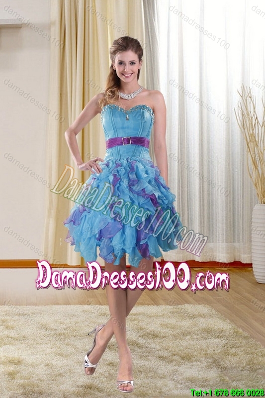 High Low Sweetheart Group Buying Dama Dresses with Ruffles and Beading