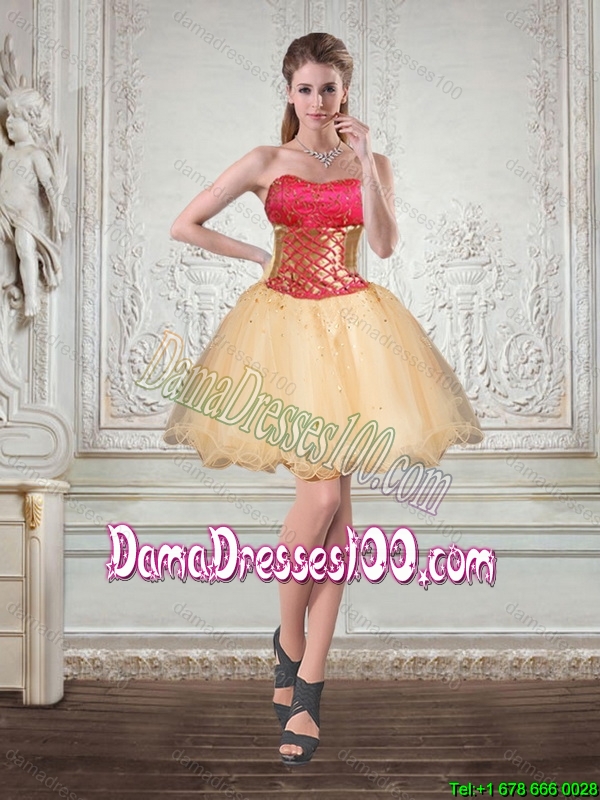 Unique Strapless Multi Color Group Buying Dama Dresses with Beading and Embroidery