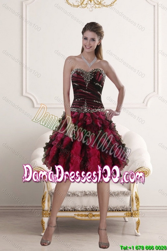 High Low Sweetheart Multi Color Group Buying Dama Dresses with Ruffles and Beading