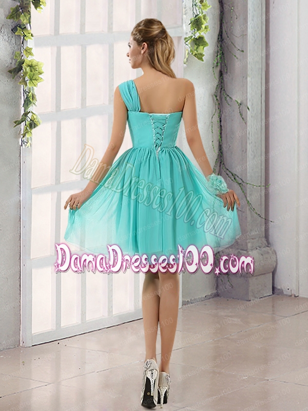 Natural One Shoulder A Line Ruching Lace Up Dama Dress