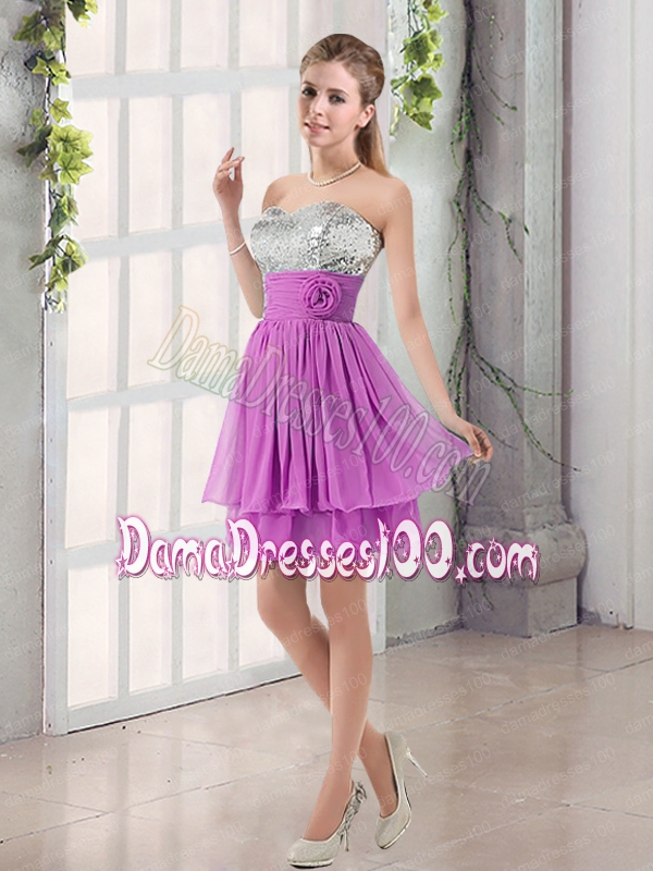 Sweetheart A Line Dama Dress with Sequins and Handle Made Flowers
