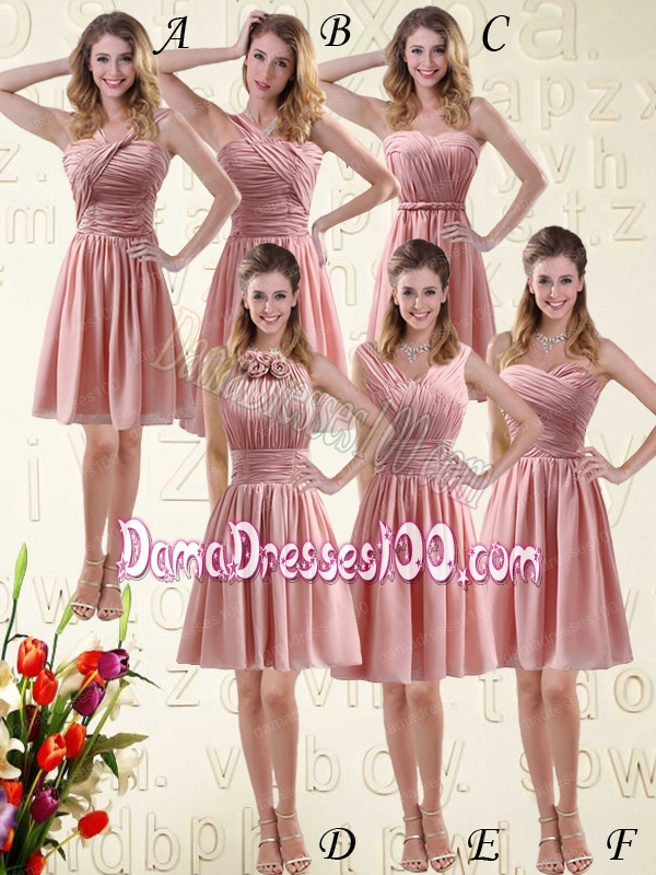 V Neck Empire Chiffon Ruching Dama Dresses for 2015