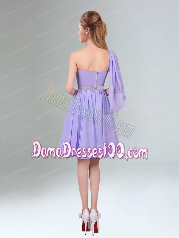 2015 Sassy Beaded and Ruched Short Dama Dress in Lavender