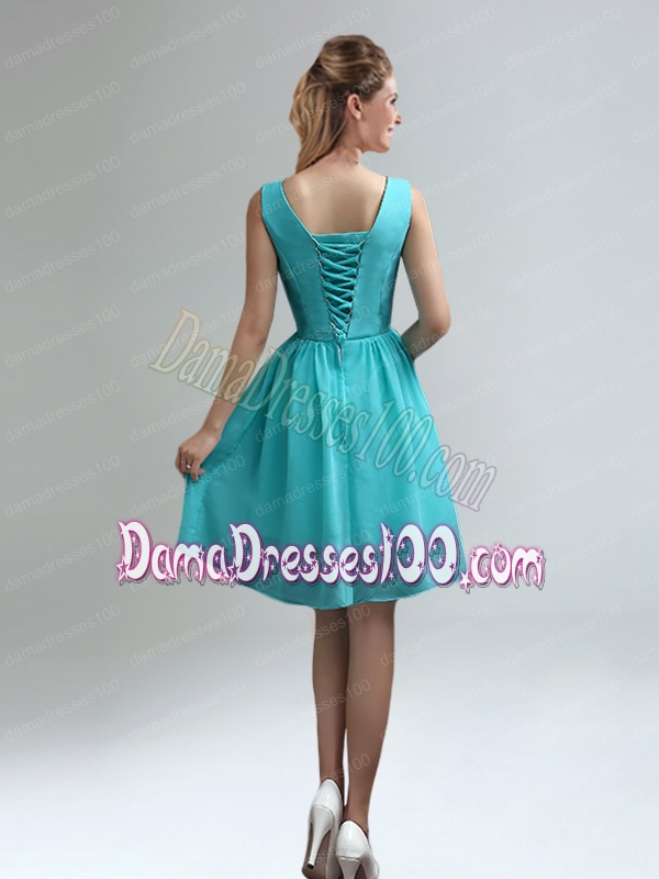 Elegant V-neck Ruched Dama Dress with Belt for Sale