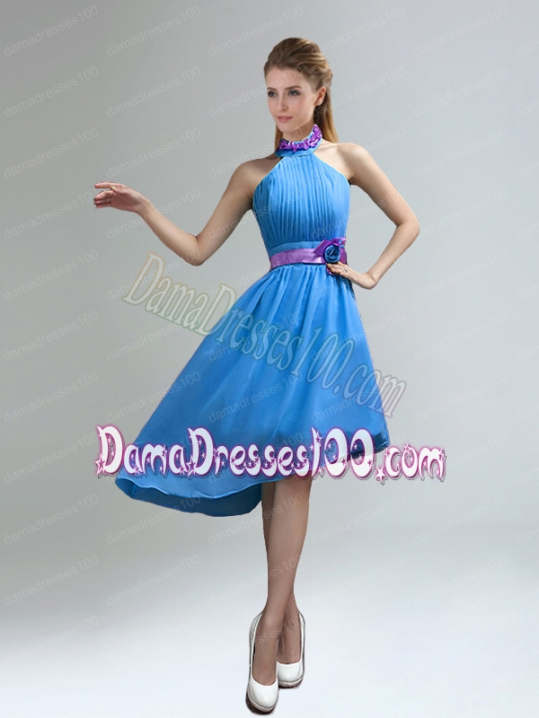 New Fashion High Neck Asymmetrical Multi-color Dama Dress