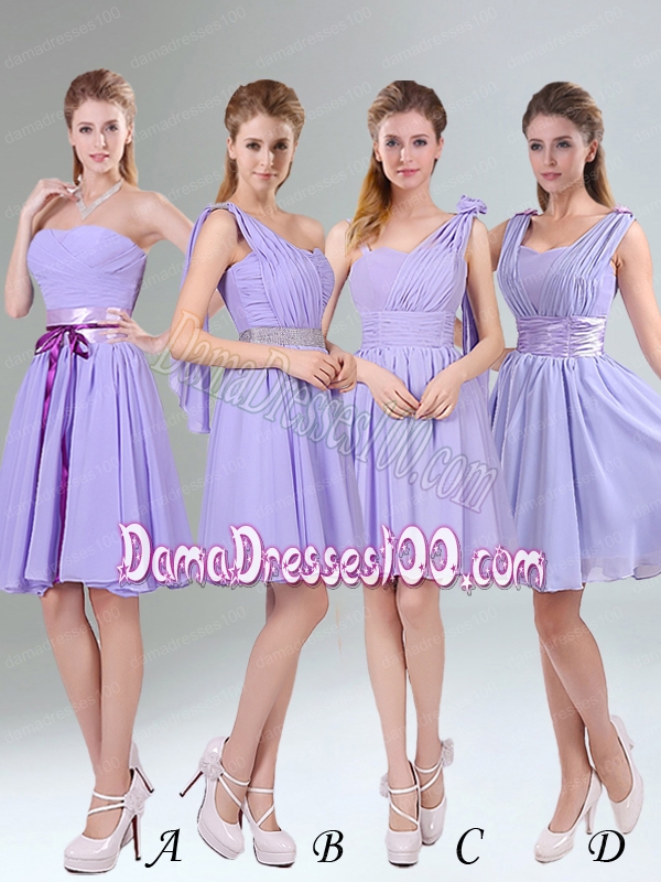 Perfect Straps Lavender Ruched Mini Length Dama Dress with Waistband