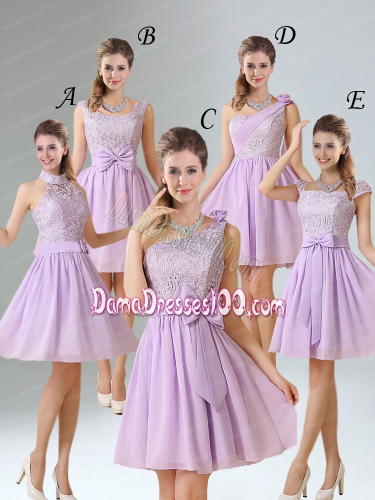 High Neck Lilac A Line Lace Dama Dress Chiffon for 2015