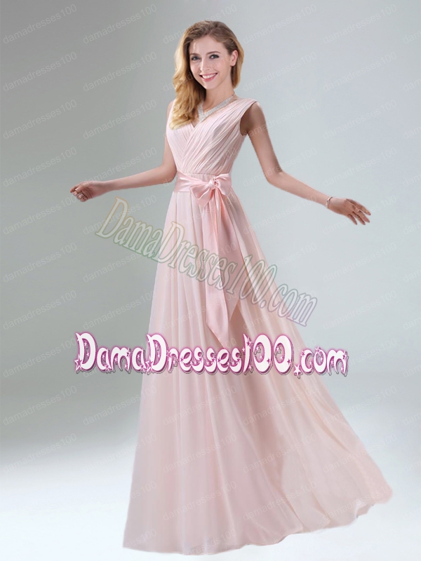 Most Beautiful Chiffon Light Pink Empire Dama Dress with Ruching