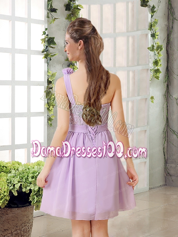 One Shoulder Lilac Dama Dress with Bowknot for 2015
