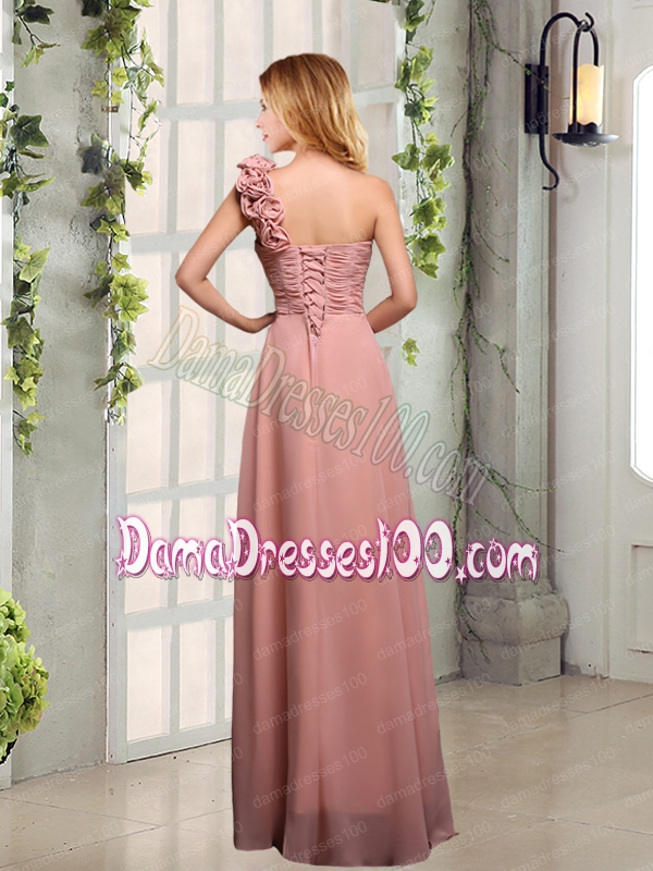Empire Ruching One Shoulder Dama Dresses with Hand Made Flowers