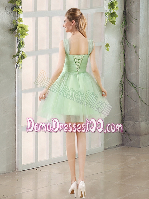 Ruching Organza A Line Straps Dama Dress with Lace Up