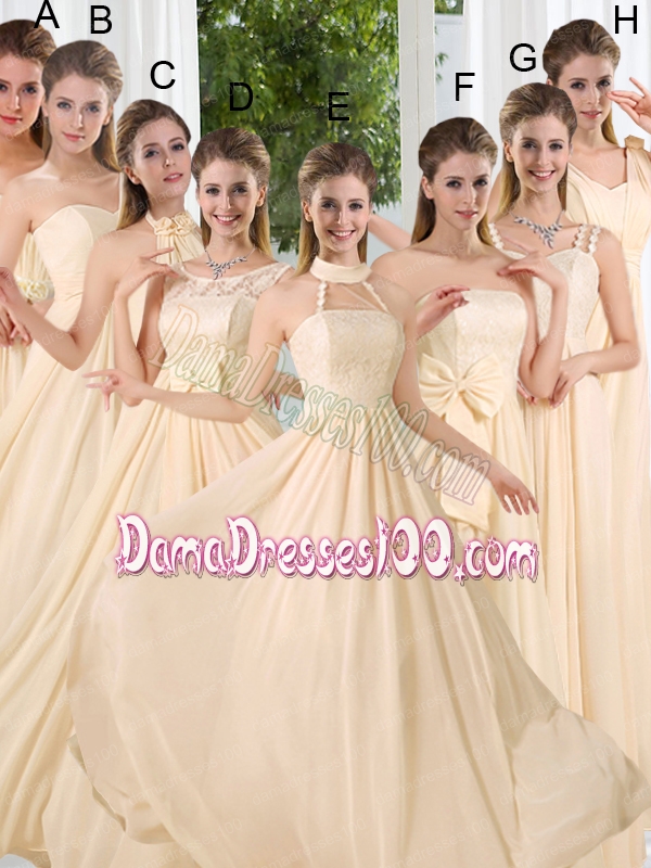 2015 Modest V Neck Empire Ruching Dama Dress