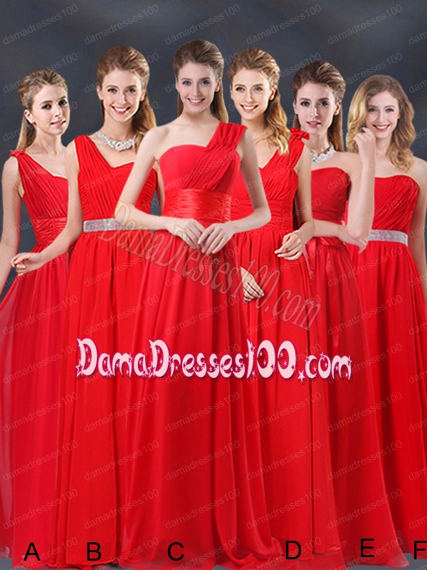 One Shoulder Ruching Empire Dama Dresses for 2015