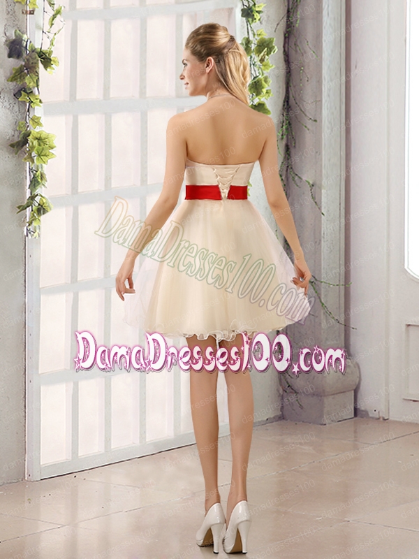 A Line Belt Strapless Dama Dress with Mini Length