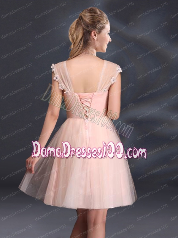 A Line Tulle 2015 Sturning Dama Dresses with Straps