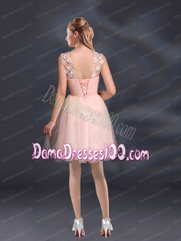 Straps Appliques Dama Dresses in Baby Pink