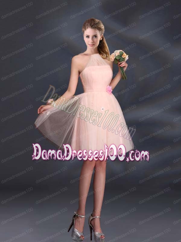 Tulle Appliques Mini Length 2015 Dama Dresses with Halter