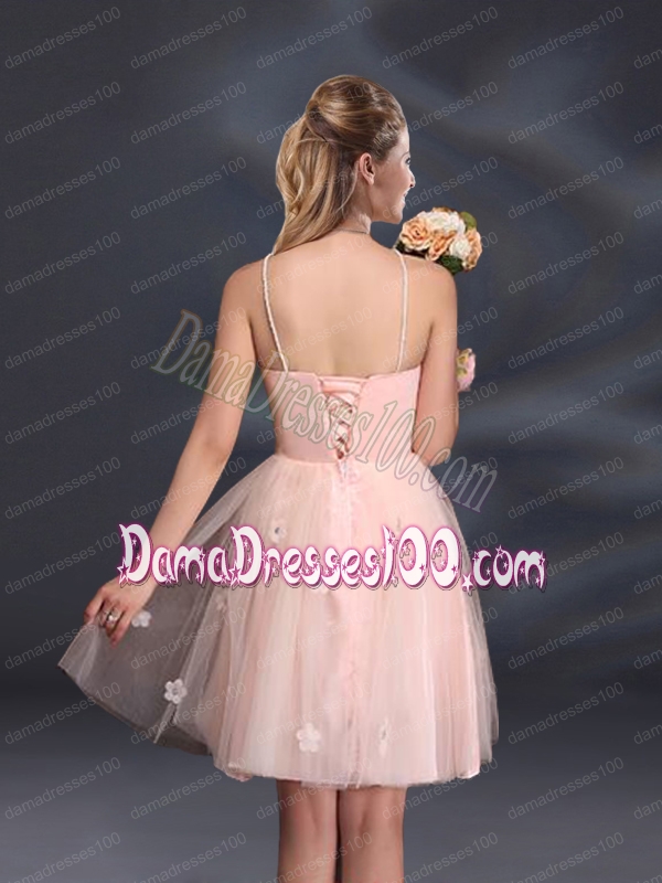Tulle Appliques Mini Length 2015 Dama Dresses with Halter