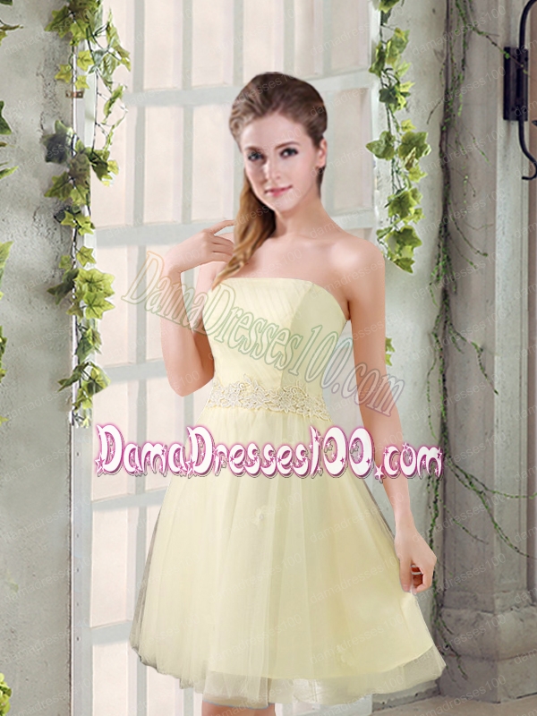 Strapless Appliques 2015 New Dama Dress in Champagne