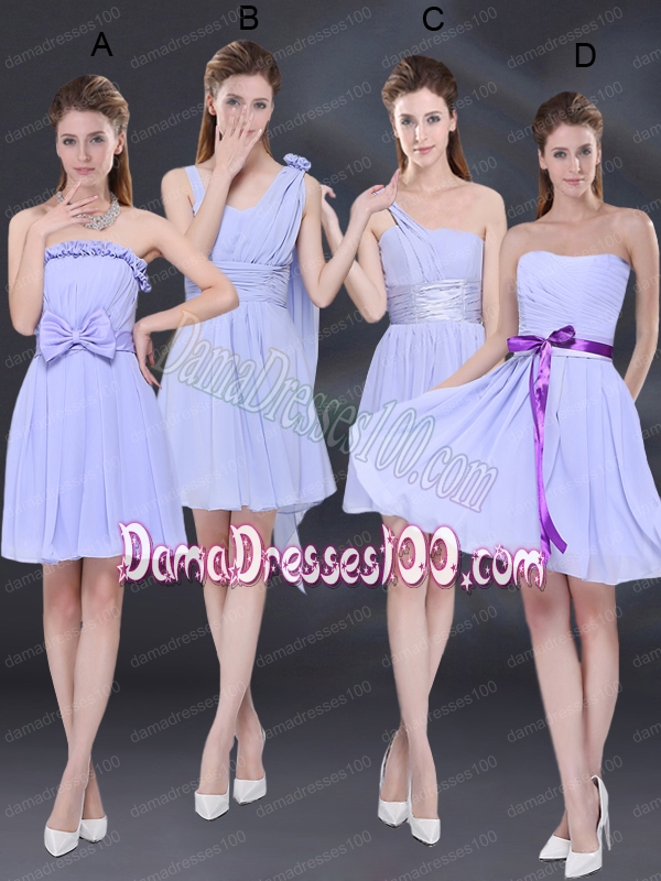 2015 Ruching and Belt Chiffon Dama Dress in Lavender