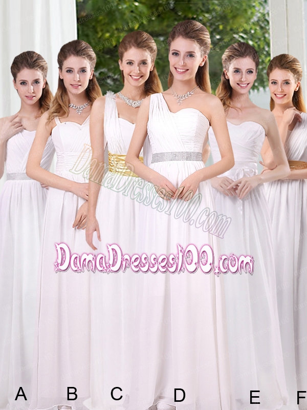 2015 White Empire Ruching Dama Dresses with Asymmetrical