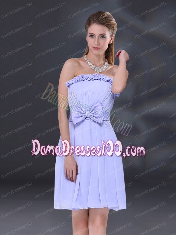 Lavender A Line Strapless Dama Dress with Bowknot
