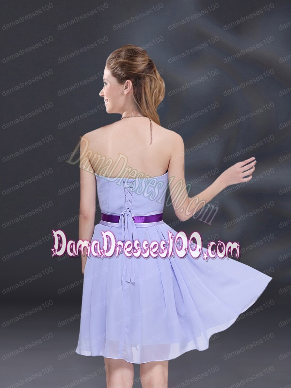 Ruching and Belt Chiffon Dama Dress in Lavender