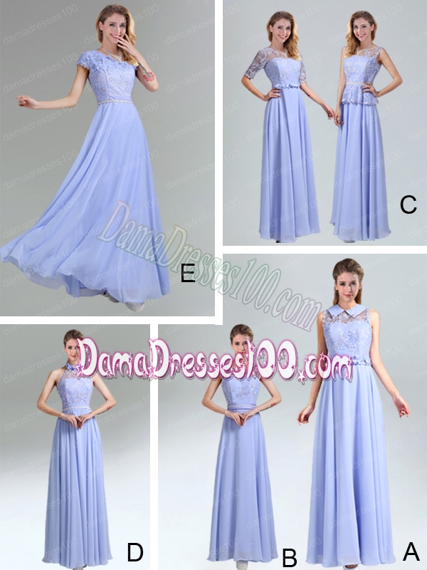 Lavender Belt and Lace Empire 2015 Dana Dress with Bateau