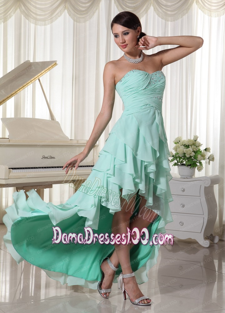 Apple Green Layers High Low Dama Dress Beading and Ruch