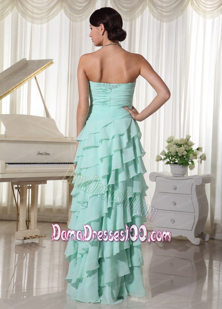 Apple Green Layers High Low Dama Dress Beading and Ruch