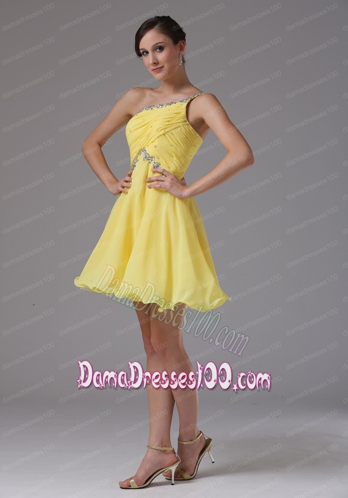 Asymmetrical One Shoulder Dama Dress Ruched Beading Decorate