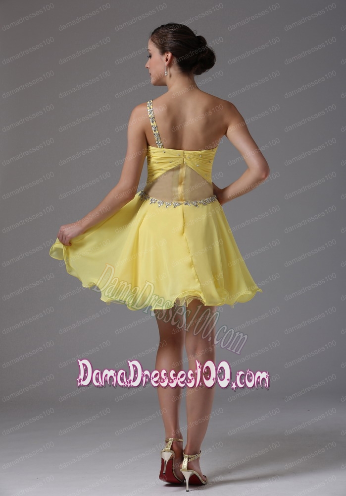 Asymmetrical One Shoulder Dama Dress Ruched Beading Decorate