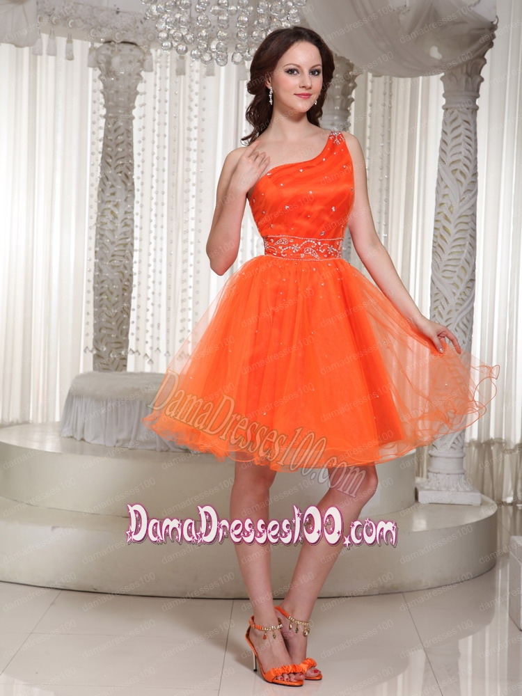 One Shoulder Corset Back Beading Orange Dama Dress