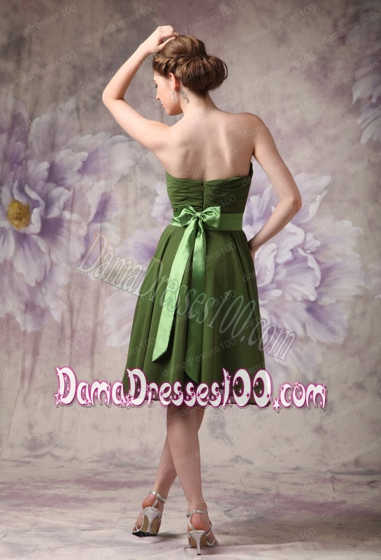 Olive Green Dama Dress Strapless Knee-length Chiffon Sashes