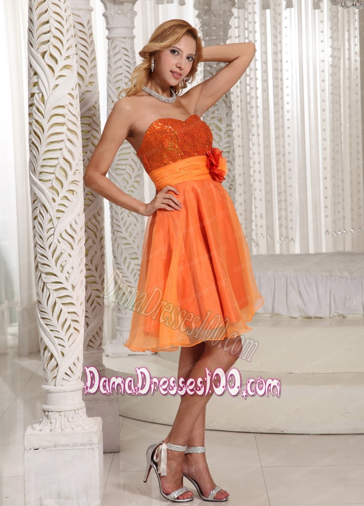 Organza Flower Sequins Dama Dress Orange