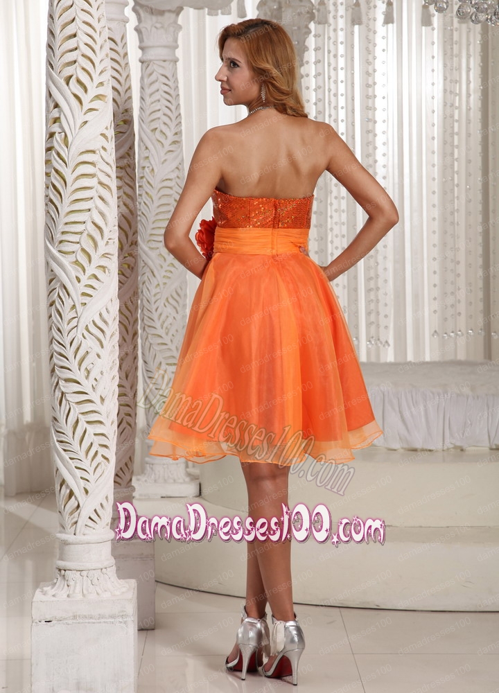 Organza Flower Sequins Dama Dress Orange