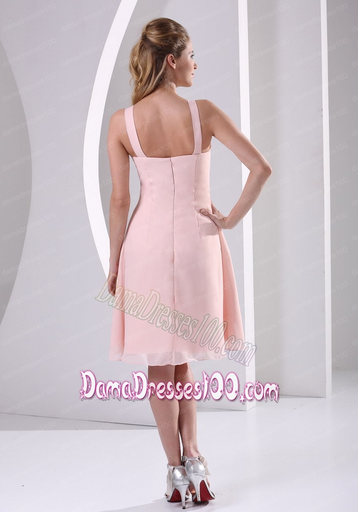 Baby Pink V-neck Front Straps Back Short Dama Dress